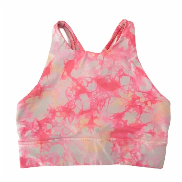 Lululemon Energy Long Line High Neck Pink Shibori Tie Dye Sports Bra - Picture 3 of 6